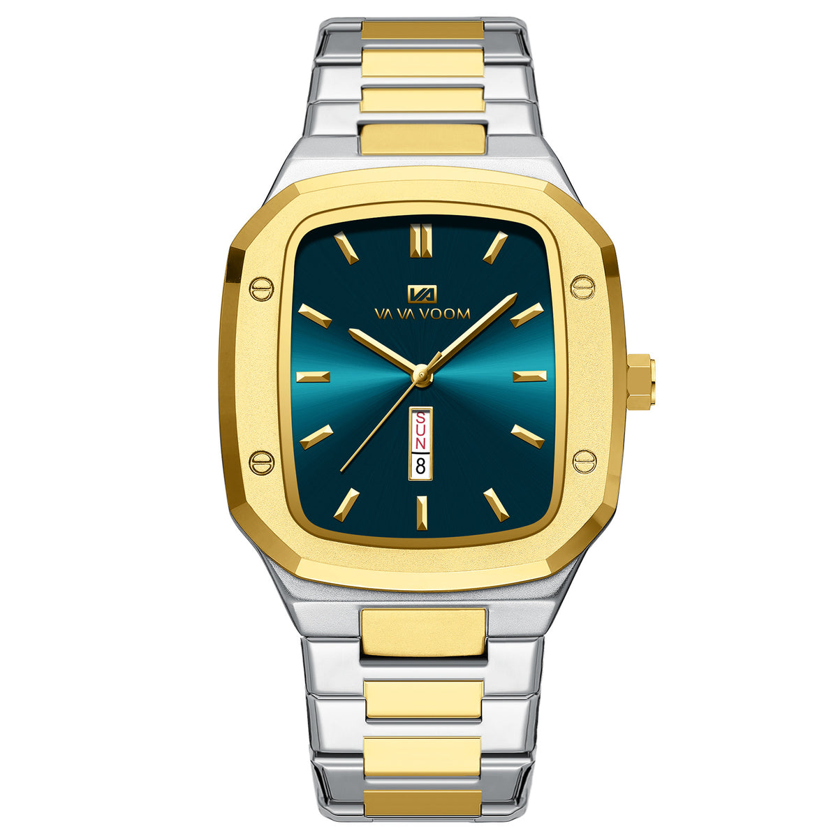 Business Rectangular Creative Dual-Date Steel-Strap Mens Watch