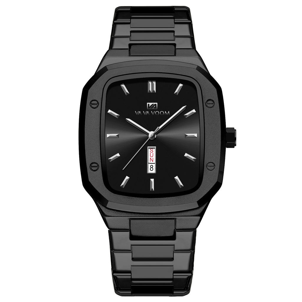 Business Rectangular Creative Dual-Date Steel-Strap Mens Watch