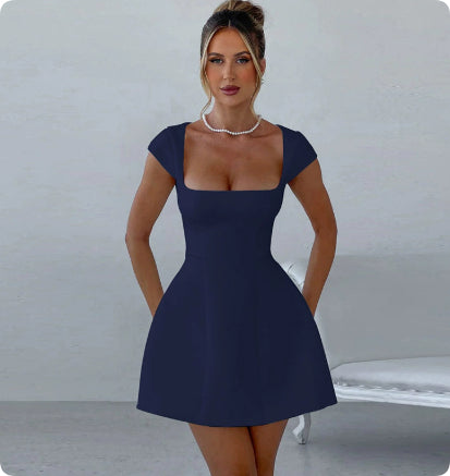 Women's Clothing Slim Fit Square Collar Long Sleeve Dress Women