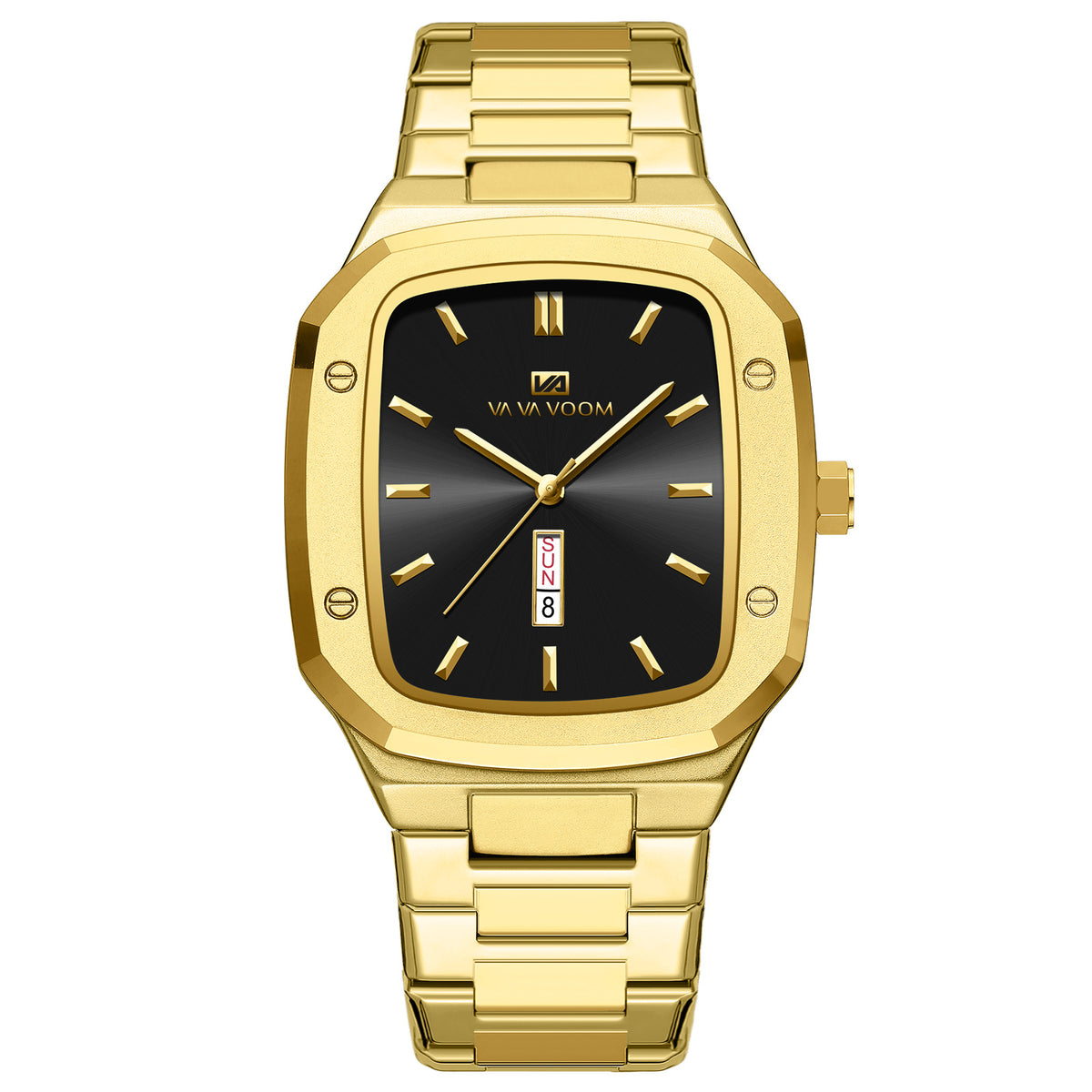 Business Rectangular Creative Dual-Date Steel-Strap Mens Watch